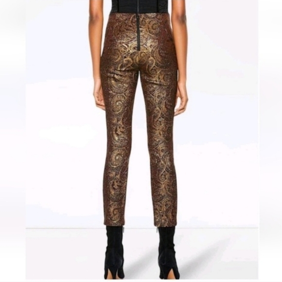 Alice + Olivia Metallic Gold and Burgundy Paisley Straight-leg Pants Size 6 - Picture 3 of 10
